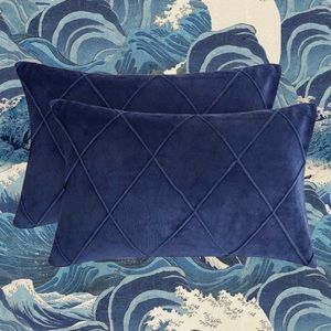 Luxury Home | Elegant Navy Blue Argyle Design Velvet Lumbar Throw Pillow Covers